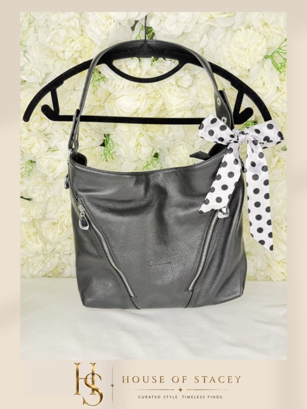 👜 Bostanten Genuine Leather Hobo Shoulder Bag Black Silver Hardware